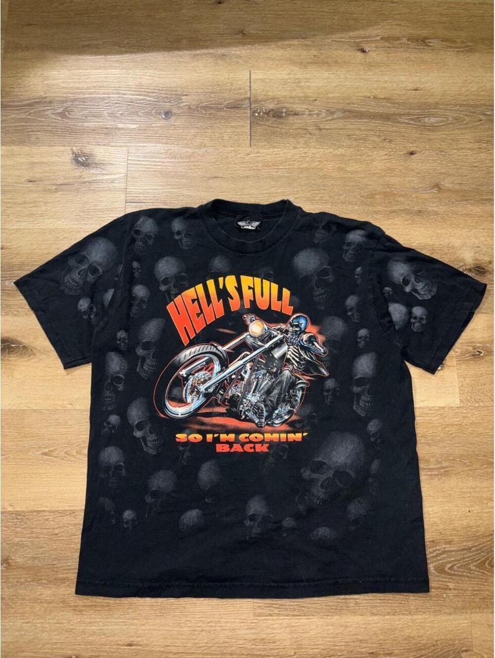 Hell’s Full Skull Motorcycle All Over Print Graphic Tee